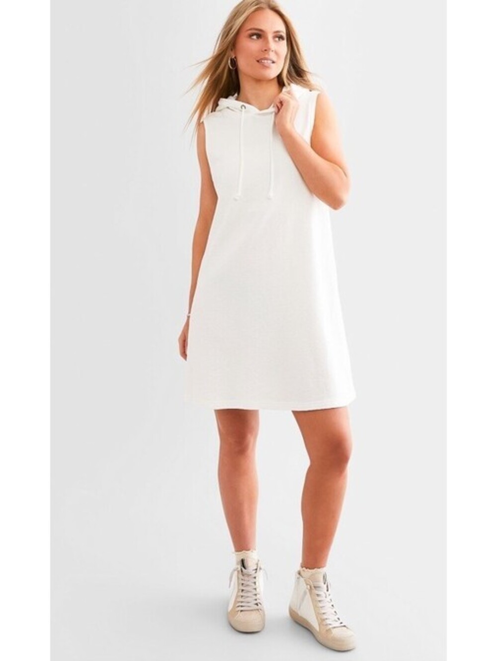 Bke Hooded Mini Dress Activewear Women’s Size Small Excellent White 100% Cotton